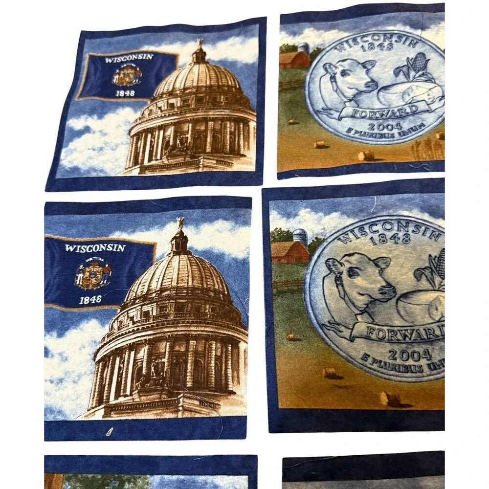 Wisconsin Fabric Squares Lot 13 Quilt Panels Lighthouse Deer Loon State Capitol